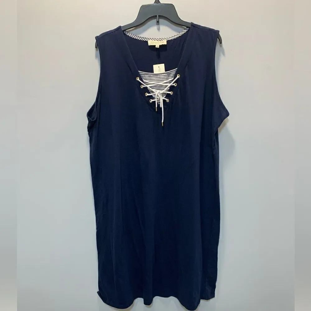 NWT Jones New York sport knit navy sleeveless tie laced V-neck dress sz 3x - Picture 4 of 13